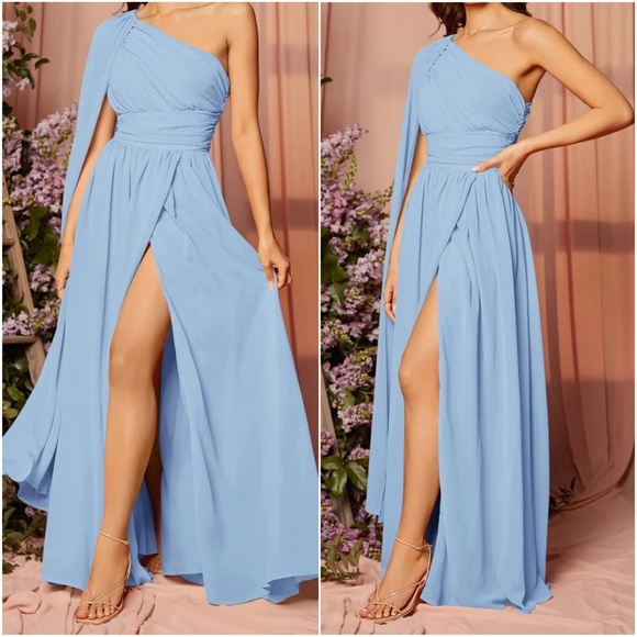 Luxe One Shoulder Party Prom Wedding Evening Maxi Dress - Picture 5 of 6